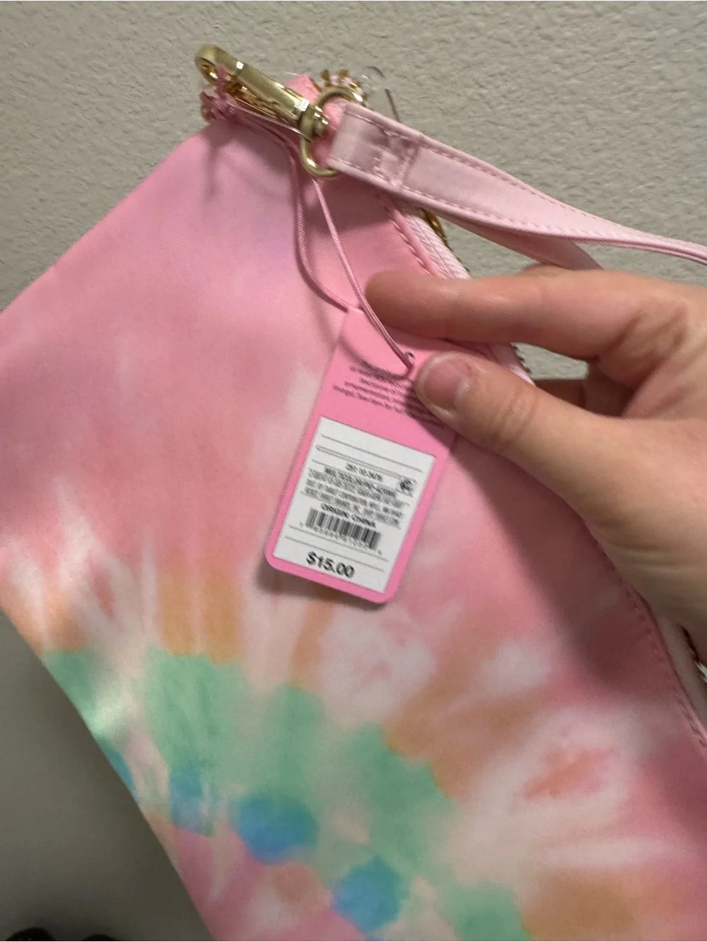 Stoney Clover Lane Pink Tie-Dye Wristlet Pouch with Pastel Accents